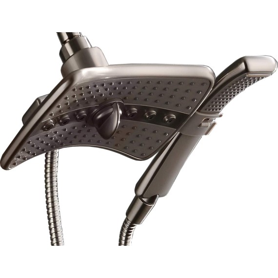 Brushed Nickel Shower Combo - Fixed and Handheld Heads With Grey Faceplates