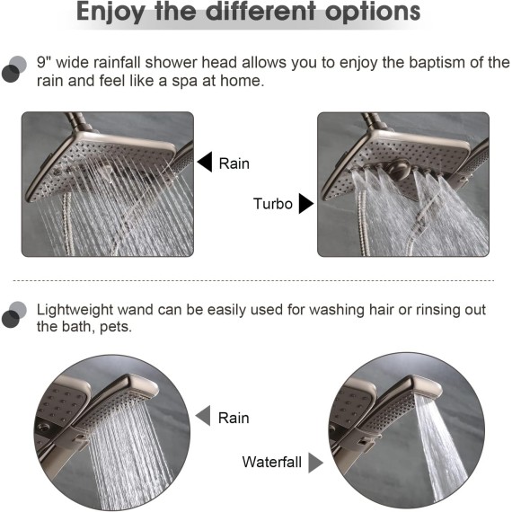 Brushed Nickel Shower Combo - Fixed and Handheld Heads With Grey Faceplates