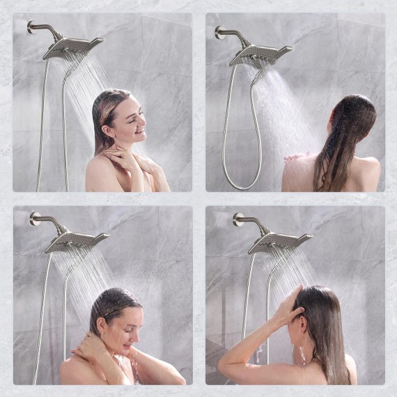 Brushed Nickel Shower Combo - Fixed and Handheld Heads With Grey Faceplates