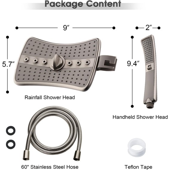 Brushed Nickel Shower Combo - Fixed and Handheld Heads With Grey Faceplates