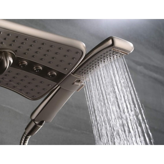 Brushed Nickel Shower Combo - Fixed and Handheld Heads With Grey Faceplates