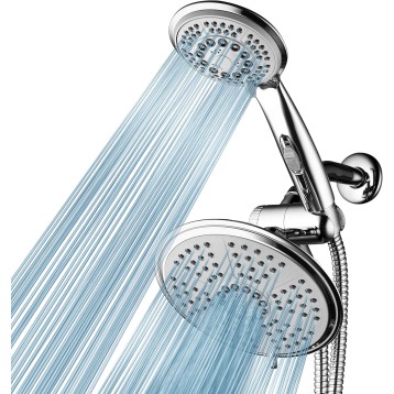 HotelSpa High-Pressure Ultra Luxury Rainfall Combo – Giant 7-inch 5-mode Head, 6-mode Hand Shower with ON/OFF Pause Switch, Water Diverter, Stainless Steel Hose – Top American Brand – Chrome Finish