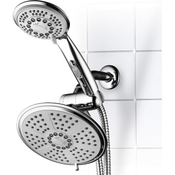 HotelSpa High-Pressure Ultra Luxury Rainfall Combo – Giant 7-inch 5-mode Head, 6-mode Hand Shower with ON/OFF Pause Switch, Water Diverter, Stainless Steel Hose – Top American Brand – Chrome Finish