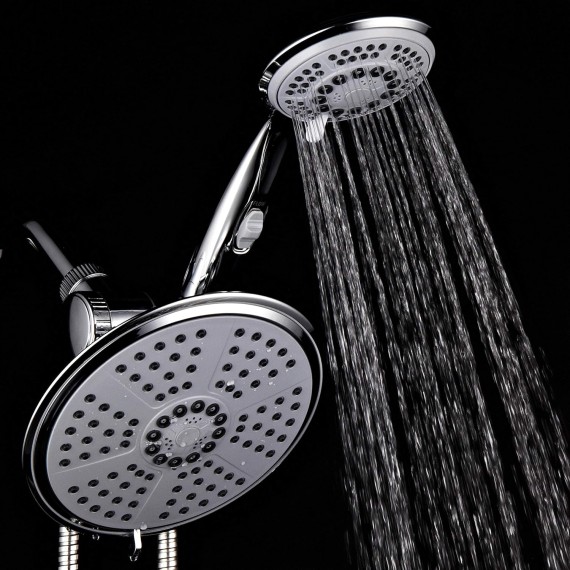 HotelSpa High-Pressure Ultra Luxury Rainfall Combo – Giant 7-inch 5-mode Head, 6-mode Hand Shower with ON/OFF Pause Switch, Water Diverter, Stainless Steel Hose – Top American Brand – Chrome Finish