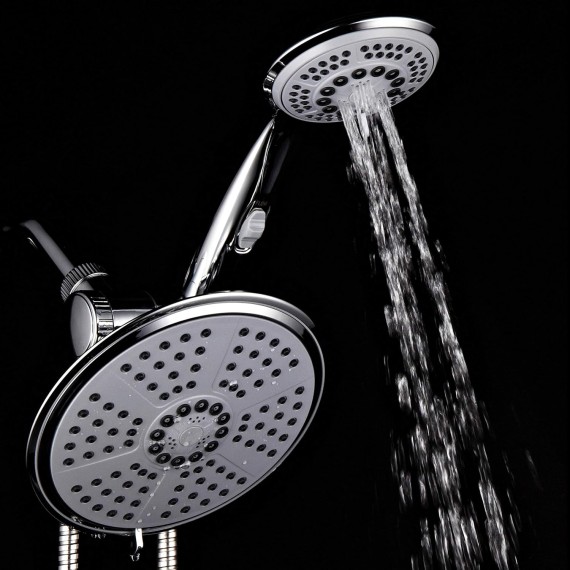 HotelSpa High-Pressure Ultra Luxury Rainfall Combo – Giant 7-inch 5-mode Head, 6-mode Hand Shower with ON/OFF Pause Switch, Water Diverter, Stainless Steel Hose – Top American Brand – Chrome Finish