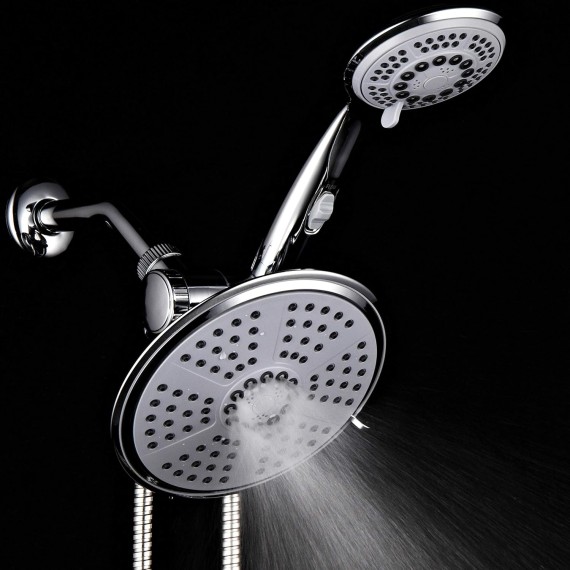 HotelSpa High-Pressure Ultra Luxury Rainfall Combo – Giant 7-inch 5-mode Head, 6-mode Hand Shower with ON/OFF Pause Switch, Water Diverter, Stainless Steel Hose – Top American Brand – Chrome Finish