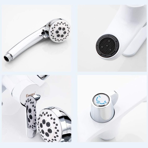 Contemporary Brass Wall Mounted Bathtub Faucet Smooth Single Handle Bathroom Bath Shower Mixer Taps with Handheld Shower,White