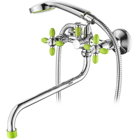 314mm Outlet Pipe Rotatable Bathtub Faucet Petal Double Handle Wall Mounted Chrome Bathroom Bath Shower Mixer Taps with Handheld Shower,Green