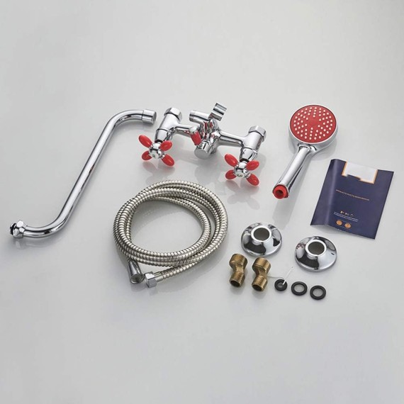 314mm Outlet Pipe Rotatable Bathtub Faucet Petal Double Handle Wall Mounted Chrome Bathroom Bath Shower Mixer Taps with Handheld Shower,Green