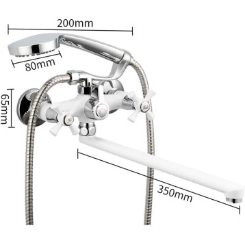 White Bathtub Faucet Wheel Knob Double Handle Wall Mounted Bathroom Bath Shower Mixer Taps with ABS Handheld Shower