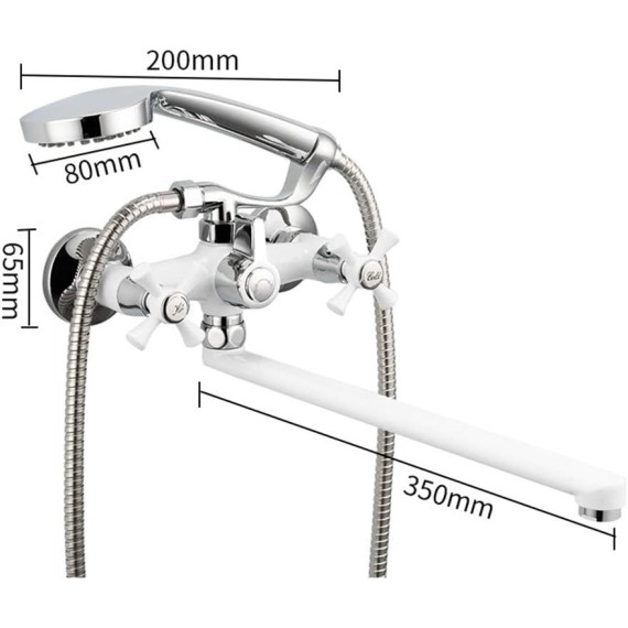 White Bathtub Faucet Wheel Knob Double Handle Wall Mounted Bathroom Bath Shower Mixer Taps with ABS Handheld Shower
