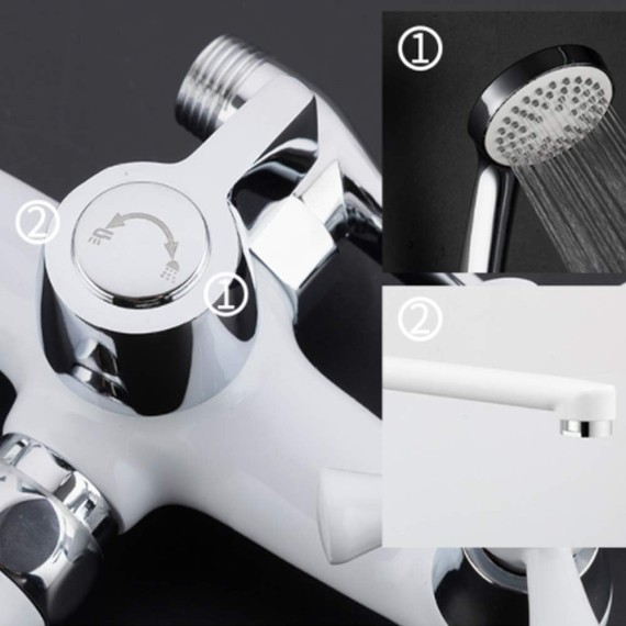White Bathtub Faucet Wheel Knob Double Handle Wall Mounted Bathroom Bath Shower Mixer Taps with ABS Handheld Shower