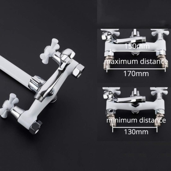 White Bathtub Faucet Wheel Knob Double Handle Wall Mounted Bathroom Bath Shower Mixer Taps with ABS Handheld Shower