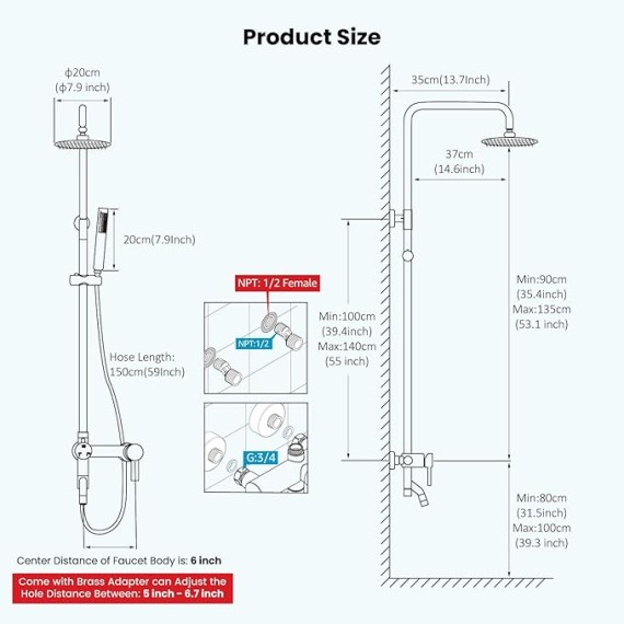Shower System Set with Hand Sprayer and Tub Spout Stainless Steel Matte Black Cylinder Handle 8 Inch Rainfall Shower Head Bathroom Shower Faucet Fixture Wall Mount Triple Function