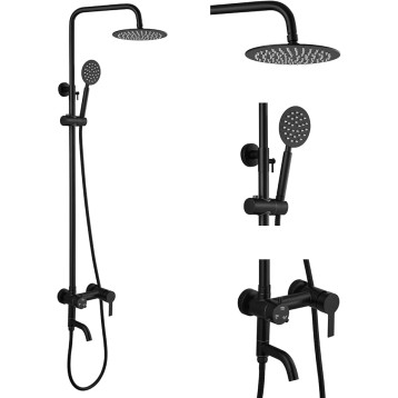 Outside Shower Fixture Wall Mount Matte Black SUS 304 Stainless Steel Triple Function with Hand Sprayer and Tub Spout 8 Inch Rainfall Shower Head Shower faucet Set Bathroom Complete Set