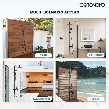 Outside Shower Fixture Wall Mount Matte Black SUS 304 Stainless Steel Triple Function with Hand Sprayer and Tub Spout 8 Inch Rainfall Shower Head Shower faucet Set Bathroom Complete Set