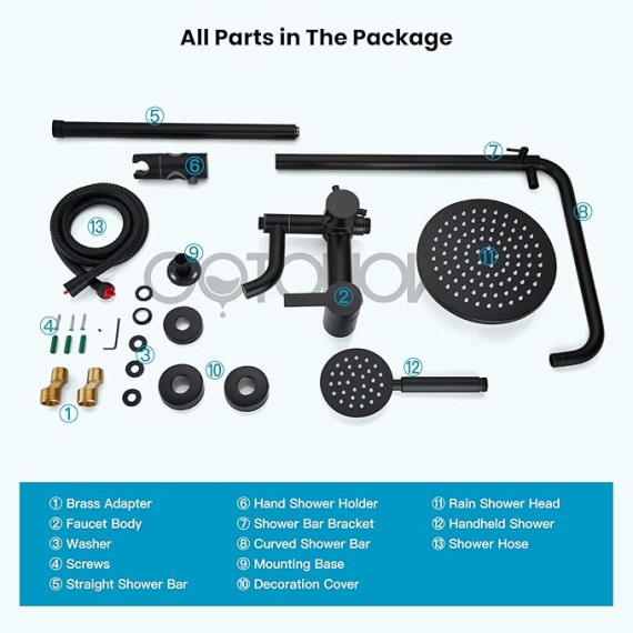Outside Shower Fixture Wall Mount Matte Black SUS 304 Stainless Steel Triple Function with Hand Sprayer and Tub Spout 8 Inch Rainfall Shower Head Shower faucet Set Bathroom Complete Set
