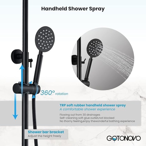 Outside Shower Fixture Wall Mount Matte Black SUS 304 Stainless Steel Triple Function with Hand Sprayer and Tub Spout 8 Inch Rainfall Shower Head Shower faucet Set Bathroom Complete Set