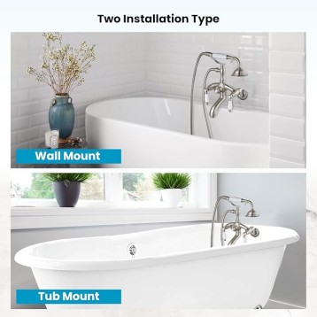 Brushed Nickel Clawfoot Tub Faucet Wall Mount with Hand Held Shower Sprayer Bathtub Faucet Set Double Level Handle 6 Inch Center with Adapter Adjustable Swing Arms