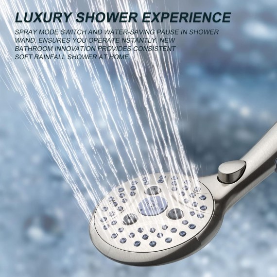 Shower Head, 7 Settings Hand held Shower with ON/OFF Pause Switch, Brushed Nickel High Pressure Shower Head with 71 inch Hose