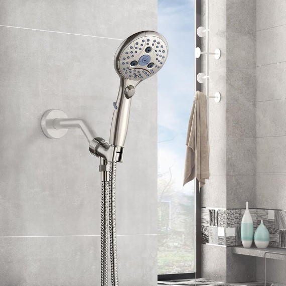 Shower Head, 7 Settings Hand held Shower with ON/OFF Pause Switch, Brushed Nickel High Pressure Shower Head with 71 inch Hose