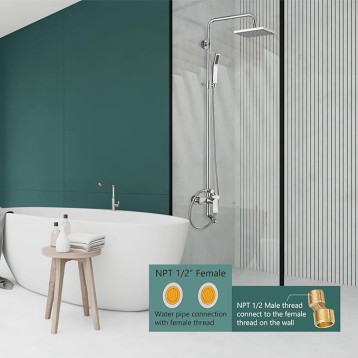 Exposed Shower System Polish Chrome 3 Functions Bathroom Shower Faucet Set 8 Inch Square Rainfall Shower Head Wall Mount Exposed Shower Faucet Set 8 Rain Exposed Pipe Shower