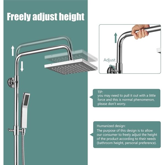 Exposed Shower System Polish Chrome 3 Functions Bathroom Shower Faucet Set 8 Inch Square Rainfall Shower Head Wall Mount Exposed Shower Faucet Set 8 Rain Exposed Pipe Shower