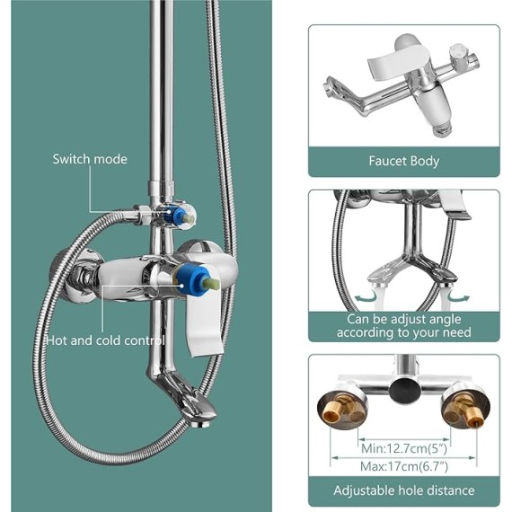 Exposed Shower System Polish Chrome 3 Functions Bathroom Shower Faucet Set 8 Inch Square Rainfall Shower Head Wall Mount Exposed Shower Faucet Set 8 Rain Exposed Pipe Shower
