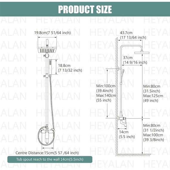 Exposed Shower System Polish Chrome 3 Functions Bathroom Shower Faucet Set 8 Inch Square Rainfall Shower Head Wall Mount Exposed Shower Faucet Set 8 Rain Exposed Pipe Shower