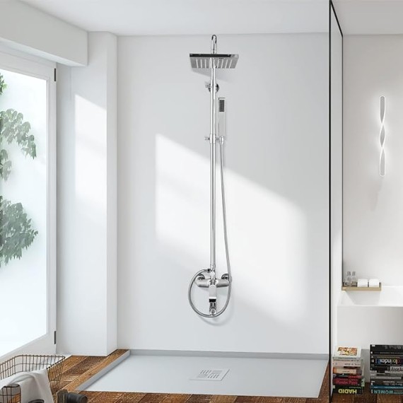 Exposed Shower System Polish Chrome 3 Functions Bathroom Shower Faucet Set 8 Inch Square Rainfall Shower Head Wall Mount Exposed Shower Faucet Set 8 Rain Exposed Pipe Shower