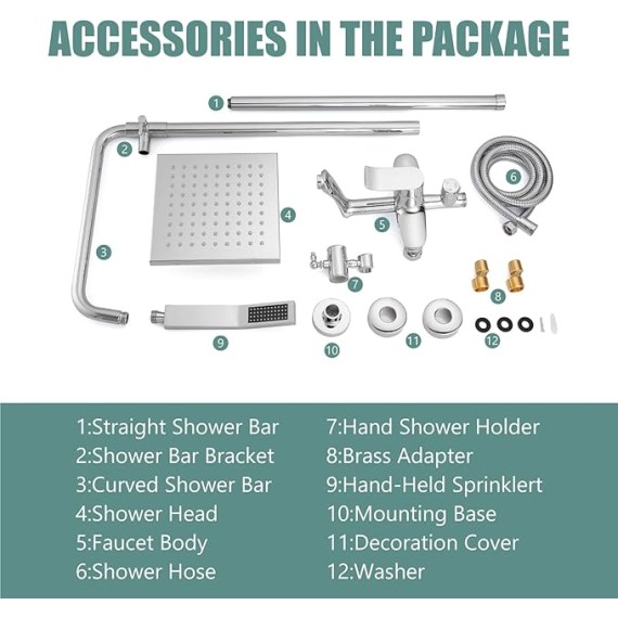 Exposed Shower System Polish Chrome 3 Functions Bathroom Shower Faucet Set 8 Inch Square Rainfall Shower Head Wall Mount Exposed Shower Faucet Set 8 Rain Exposed Pipe Shower