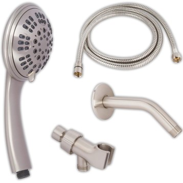 6 Function Handheld Shower Kit + Arm - Adjustable High Pressure Removable Hand Held Showerhead With Mount And Stainless Steel Hose + 6 Inch Shower Arm And Flange, 2.5 GPM - Brushed Nickel