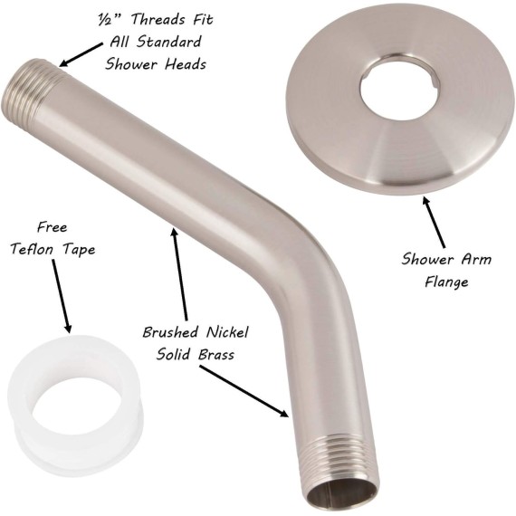6 Function Handheld Shower Kit + Arm - Adjustable High Pressure Removable Hand Held Showerhead With Mount And Stainless Steel Hose + 6 Inch Shower Arm And Flange, 2.5 GPM - Brushed Nickel