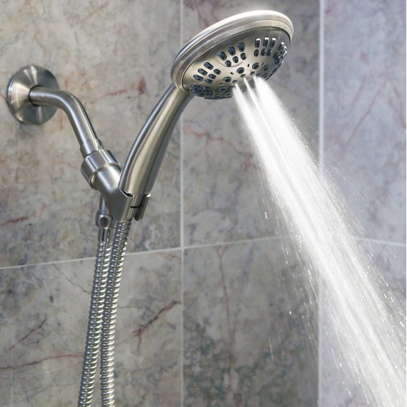 6 Function Handheld Shower Kit + Arm - Adjustable High Pressure Removable Hand Held Showerhead With Mount And Stainless Steel Hose + 6 Inch Shower Arm And Flange, 2.5 GPM - Brushed Nickel