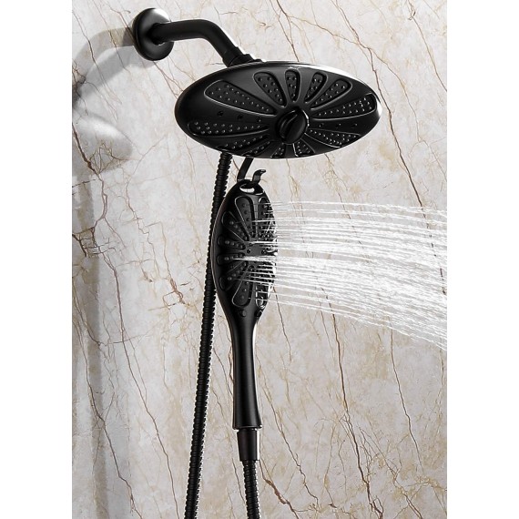 Shower Heads Combo with Rain Fixed Shower Head and Handheld Shower Head, Suction Showerhead Holder, 60 Inch Hose, 2 Spray Settings, Oil-Rubbed Bronze