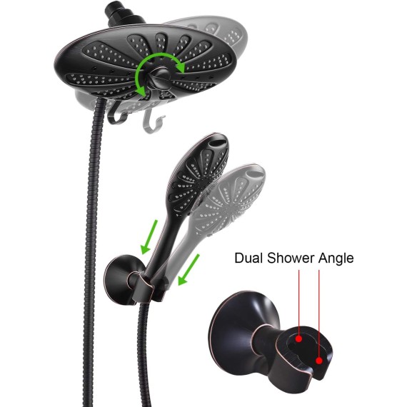 Shower Heads Combo with Rain Fixed Shower Head and Handheld Shower Head, Suction Showerhead Holder, 60 Inch Hose, 2 Spray Settings, Oil-Rubbed Bronze