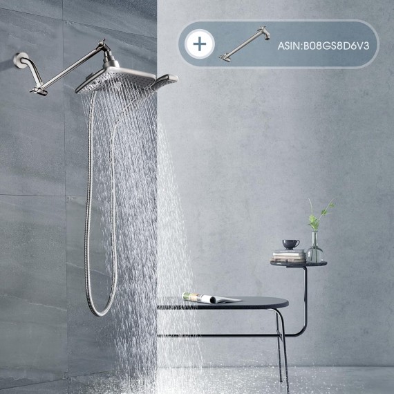 6 Inch Brass Shower Arm with Flange Shower Pipe Arm for Wall Mount Fixed and Handheld Shower Head, Brushed Nickel