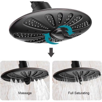 11 Inch Rain Shower Head High Pressure Rainfall Showerhead for Bathroom, Adjustable Brass Swivel Ball Joint, 2 Spray Settings, Easy Tool Free Installation, Oil-Rubbed Bronze