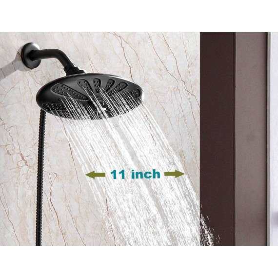 11 Inch Rain Shower Head High Pressure Rainfall Showerhead for Bathroom, Adjustable Brass Swivel Ball Joint, 2 Spray Settings, Easy Tool Free Installation, Oil-Rubbed Bronze