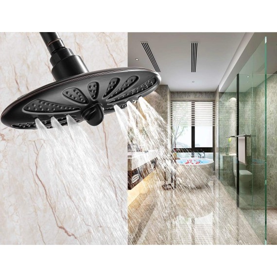 11 Inch Rain Shower Head High Pressure Rainfall Showerhead for Bathroom, Adjustable Brass Swivel Ball Joint, 2 Spray Settings, Easy Tool Free Installation, Oil-Rubbed Bronze
