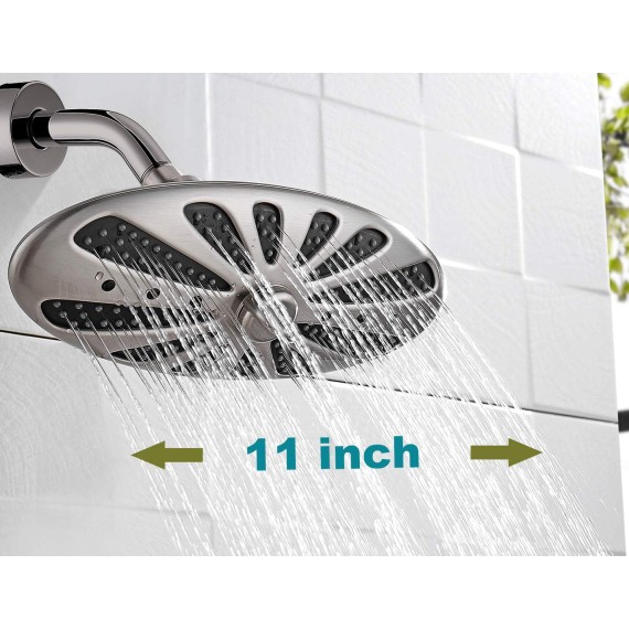 Rain Shower Head for Bathroom High Pressure Rainfall Showerhead with Adjustable Brass Swivel Ball Joint, 2 Spray Settings, Easy Tool Free Installation, Brushed Nickel