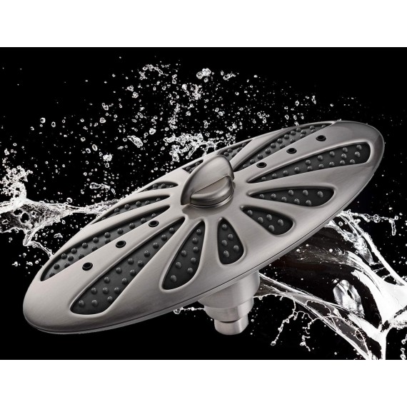 Rain Shower Head for Bathroom High Pressure Rainfall Showerhead with Adjustable Brass Swivel Ball Joint, 2 Spray Settings, Easy Tool Free Installation, Brushed Nickel
