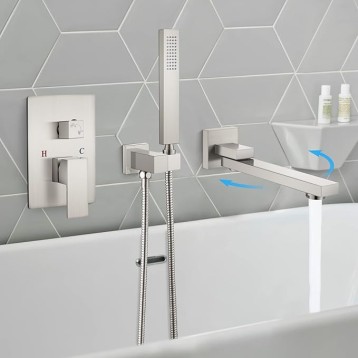 Wall Mounted Bathtub Faucet with Hand Held Sprayer,Tub Shower Faucet Set,Single Handle Bathroom Shower System Mixer for Tub,Rough-In Valve Included Swivel Tub Spout Brushed Nickel