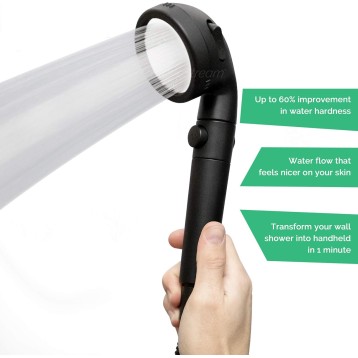 Original EcoPower Shower Head System — Spa Like Ionic Vitamin C Filter to Soften Water, Increase Pressure & Save Water — Showerhead + 4-in-1 Wall Adapter Kit — Matte Black