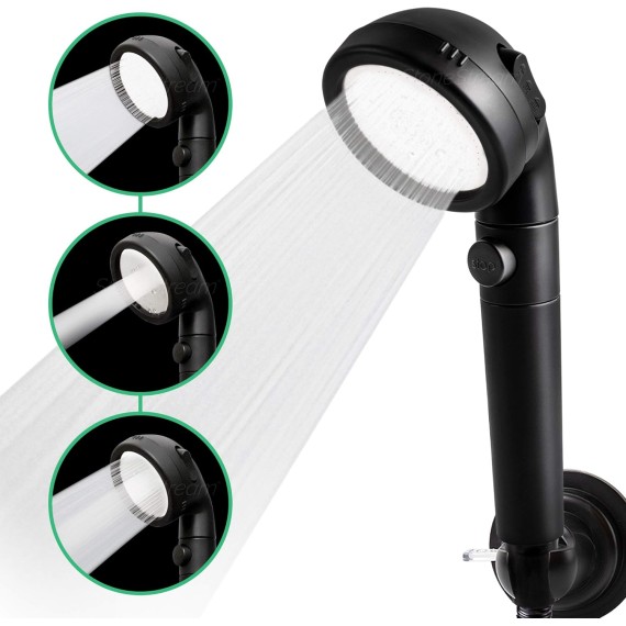 Original EcoPower Shower Head System — Spa Like Ionic Vitamin C Filter to Soften Water, Increase Pressure & Save Water — Showerhead + 4-in-1 Wall Adapter Kit — Matte Black