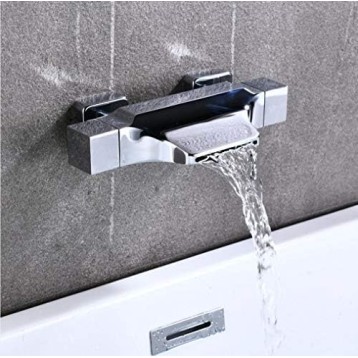 WAZZJ-tub Faucet Wall Mount Waterfall Spout Wall Mounted Bathtub Faucet with Handshower In Swivel Tub Filler Faucet Single Handle Solid Brass (chrome)