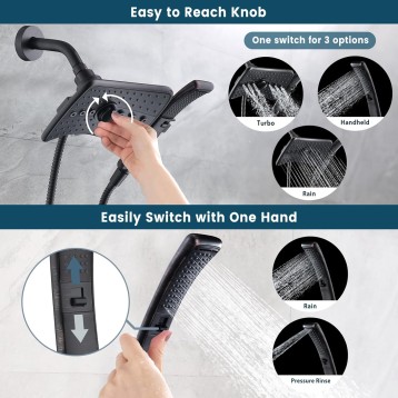 Four Spray Settings Shower Head Set Oil Rubbed Bronze and Black Finishing with 60" Long Stainless Steel Shower Hose