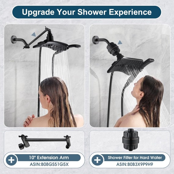 Four Spray Settings Shower Head Set Oil Rubbed Bronze and Black Finishing with 60" Long Stainless Steel Shower Hose