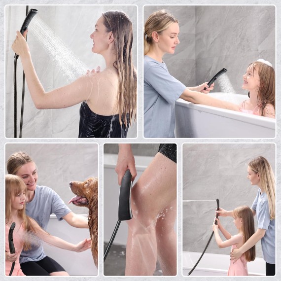 Four Spray Settings Shower Head Set Oil Rubbed Bronze and Black Finishing with 60" Long Stainless Steel Shower Hose