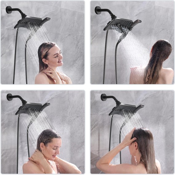Four Spray Settings Shower Head Set Oil Rubbed Bronze and Black Finishing with 60" Long Stainless Steel Shower Hose